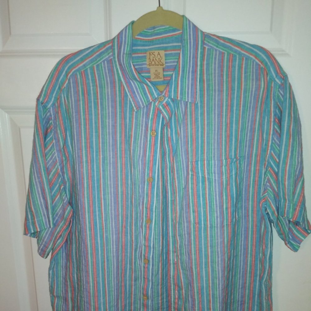 Jos. A. Banks Men's Pin Stripe 100% Linen Button-Down Shirt, Size: XL